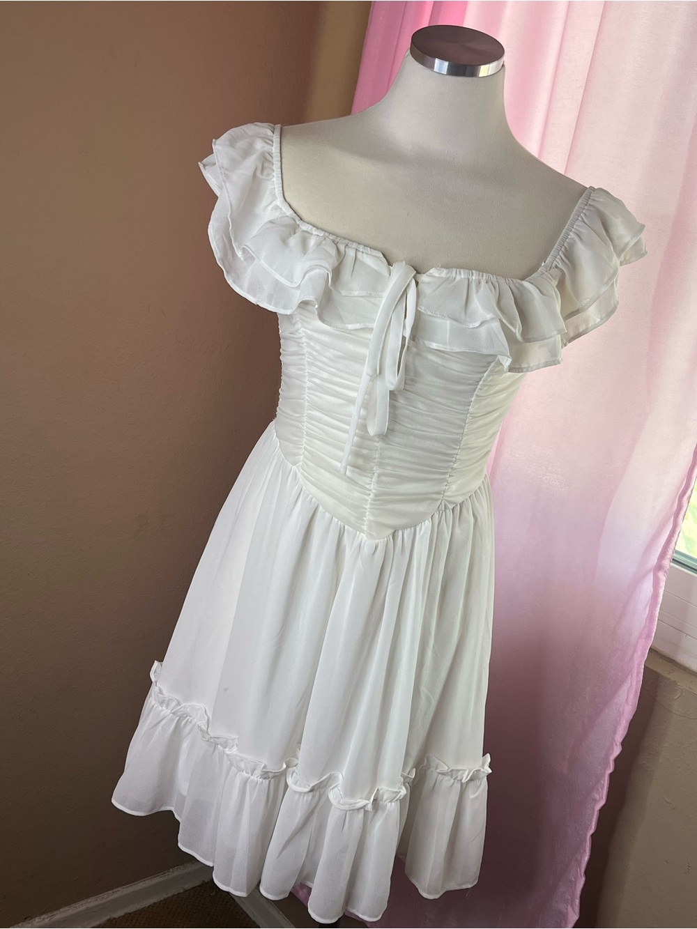 White Ruffled Off-Shoulder Sundress - Picture 2 of 10